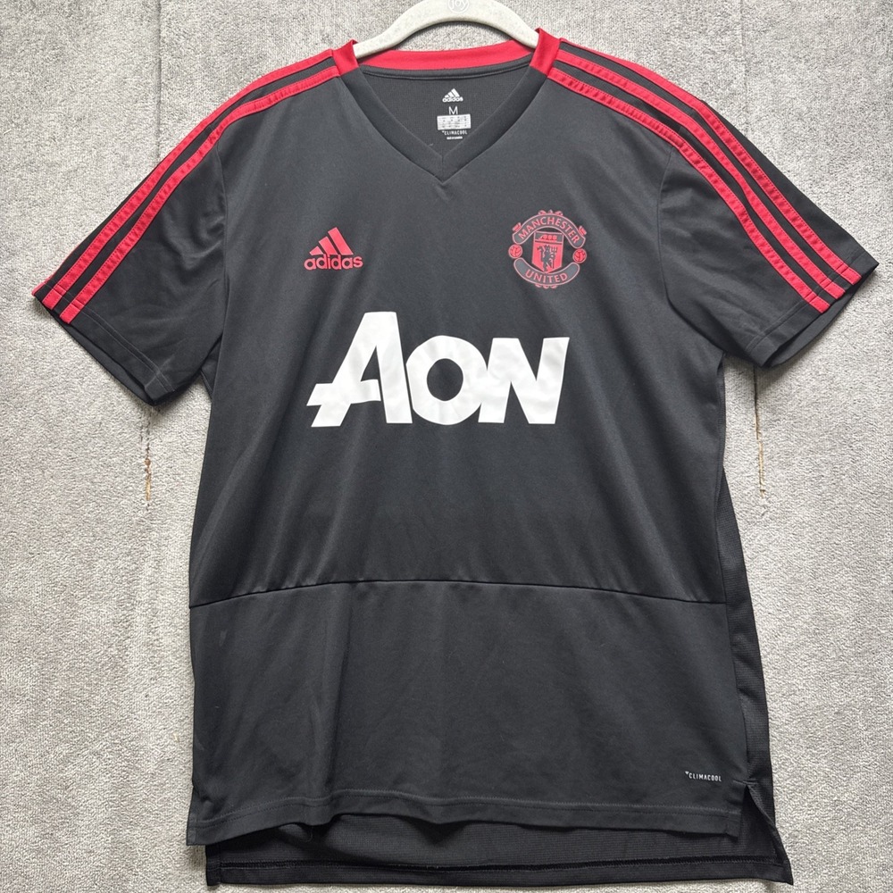 Manchester United Jersey Medium AON Adidas Climacool Black Shirt Soccer Football